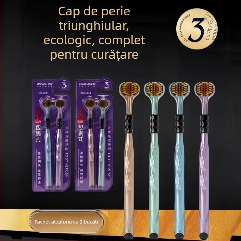 Periuță de dinți cu trei fețe, cu peri moi pentru adulți, curățare 3D fără unghiuri moarte, model 029, pentru uz casnic