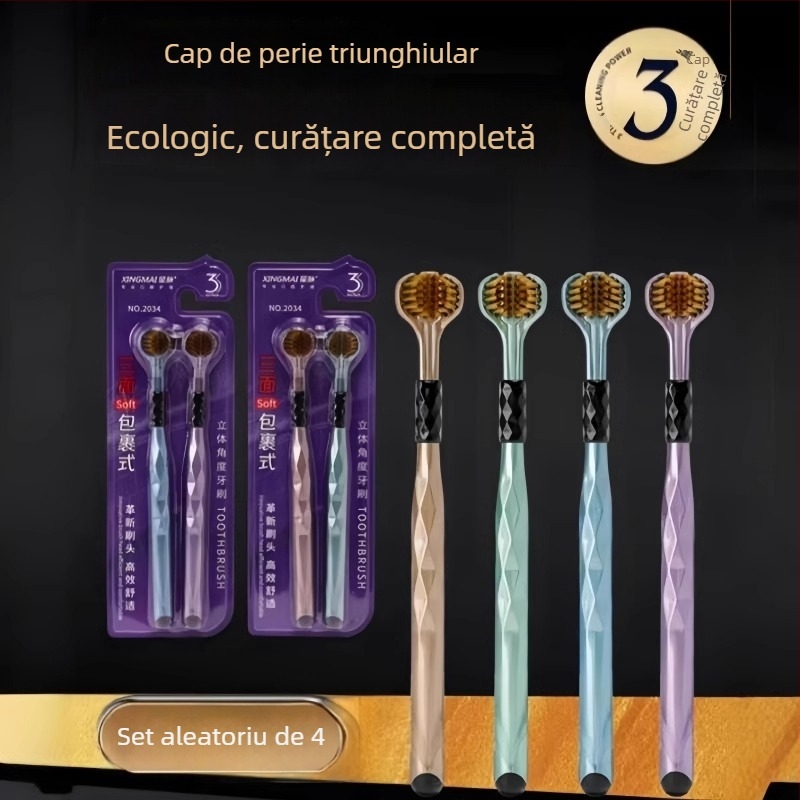 Periuță de dinți cu trei fețe, cu peri moi pentru adulți, curățare 3D fără unghiuri moarte, model 029, pentru uz casnic