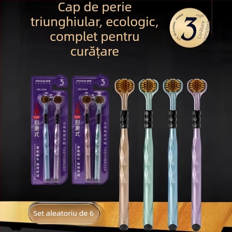 Periuță de dinți cu trei fețe, cu peri moi pentru adulți, curățare 3D fără unghiuri moarte, model 029, pentru uz casnic