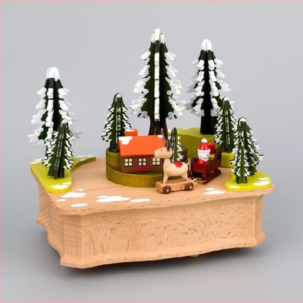 Cutie muzicală din lemn cu mecanism de răsucire — lucrată manual, figură mică de animal drăguț, stil modern minimalist