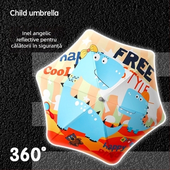 Umbrelă pentru copii, ușoară, 6 spițe, șaft din aliaj, mâner din plastic, deschidere manuală, țesătură 190T, logo imprimat
