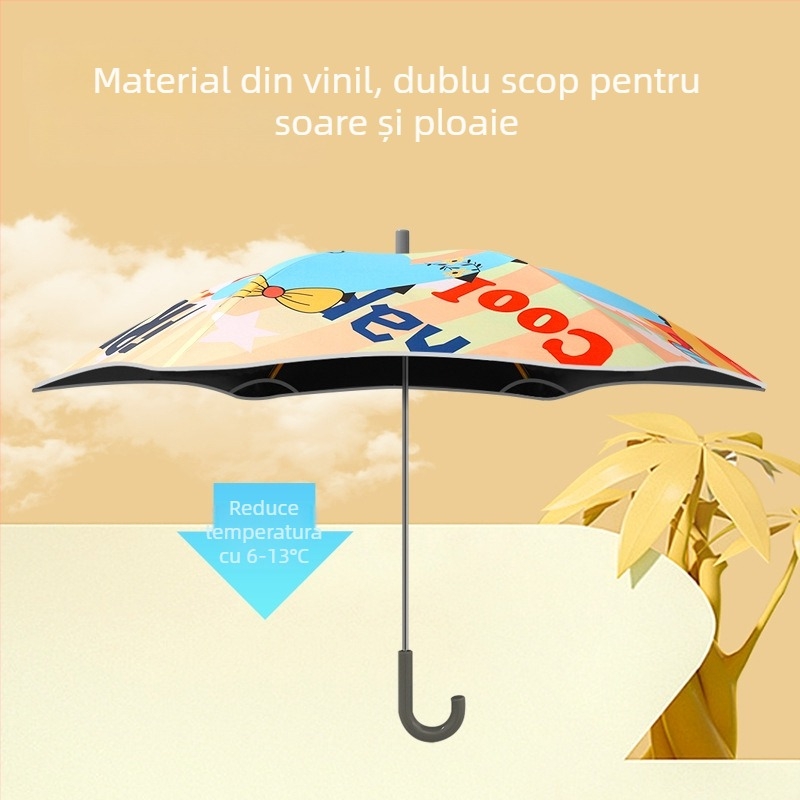 Umbrelă pentru copii, ușoară, 6 spițe, șaft din aliaj, mâner din plastic, deschidere manuală, țesătură 190T, logo imprimat