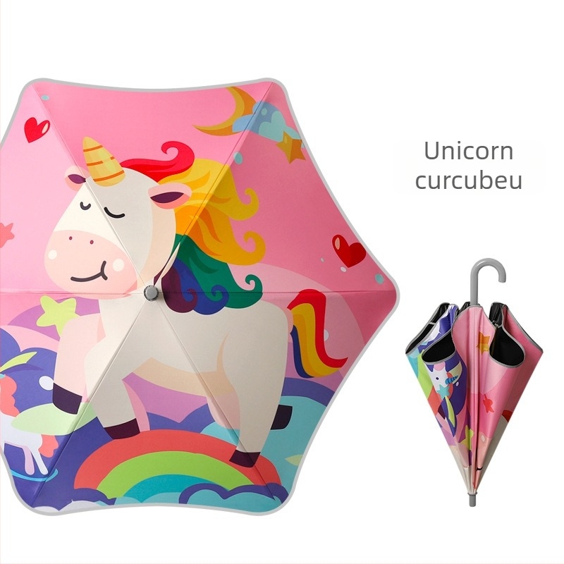 Umbrelă pentru copii, ușoară, 6 spițe, șaft din aliaj, mâner din plastic, deschidere manuală, țesătură 190T, logo imprimat