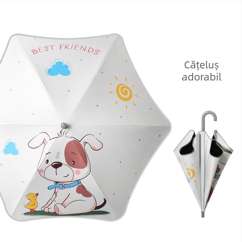 Umbrelă pentru copii, ușoară, 6 spițe, șaft din aliaj, mâner din plastic, deschidere manuală, țesătură 190T, logo imprimat