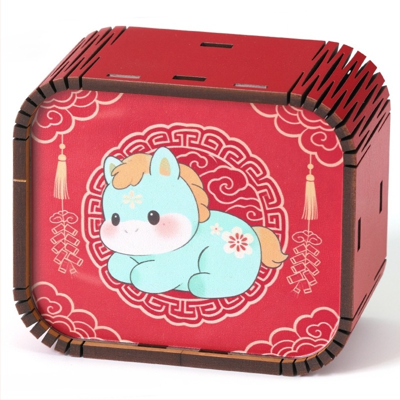 Cutie muzicală mini din lemn cu 26 de note, Anul Nou, logo personalizat, imprimare UV