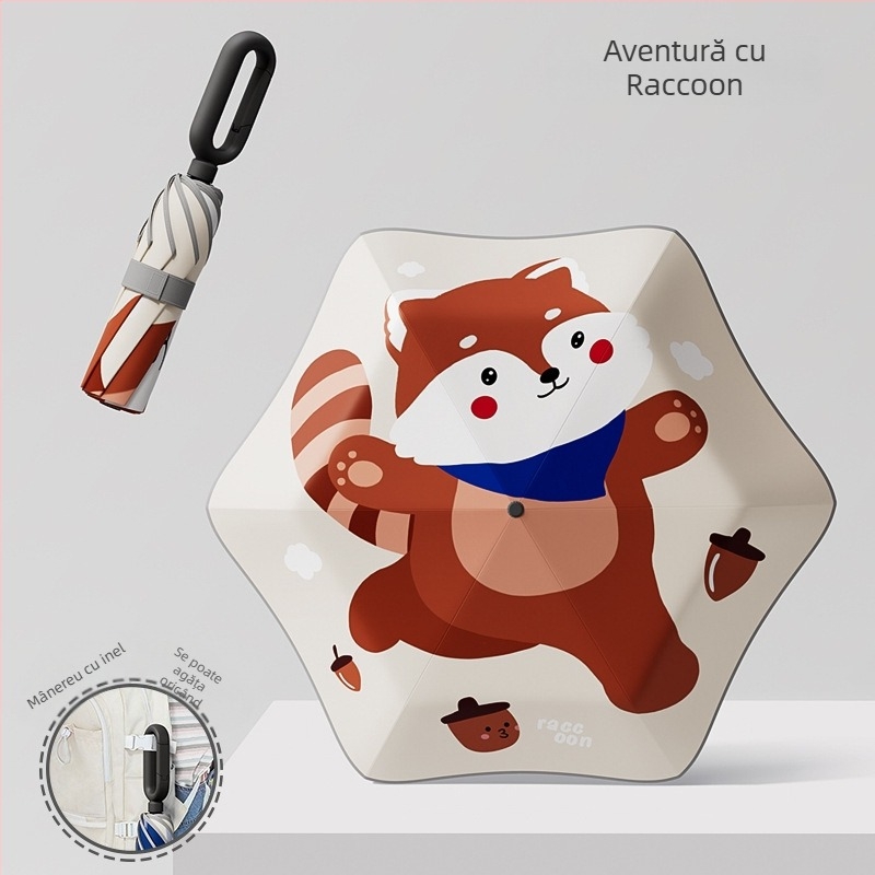 Umbrelă pentru copii cu 6 arcuri, design desen animat, margine rotunjită de siguranță, țesătură 190T, arcuri din fibră, tijă din oțel, deschidere și închidere manuală