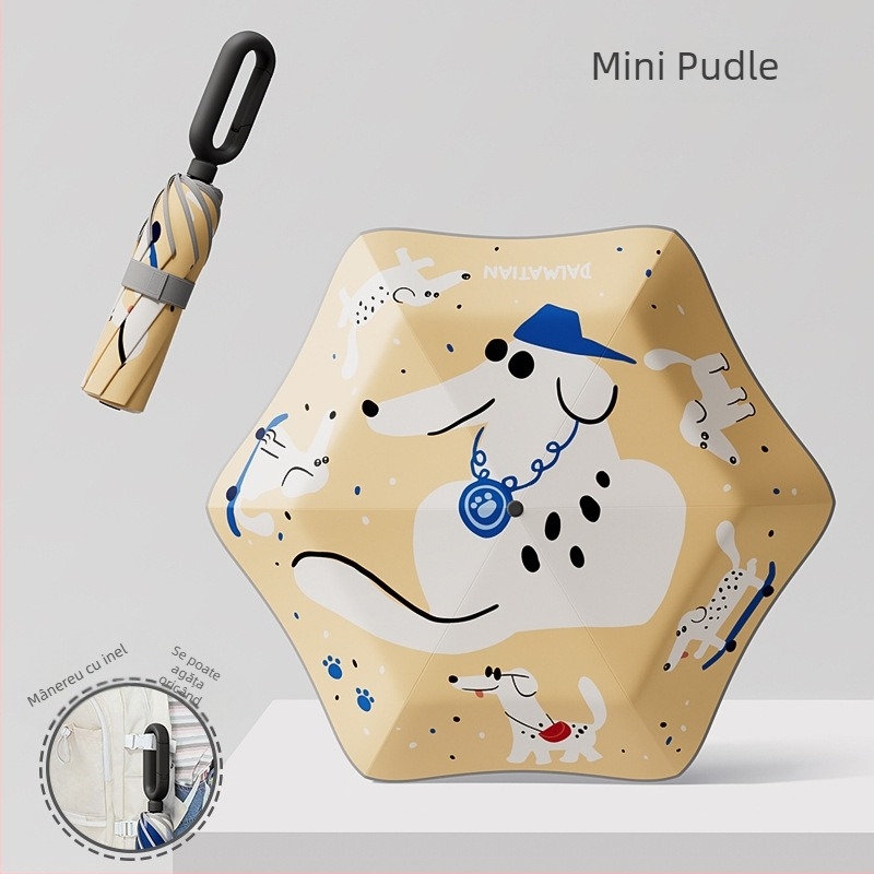 Umbrelă pentru copii cu 6 arcuri, design desen animat, margine rotunjită de siguranță, țesătură 190T, arcuri din fibră, tijă din oțel, deschidere și închidere manuală