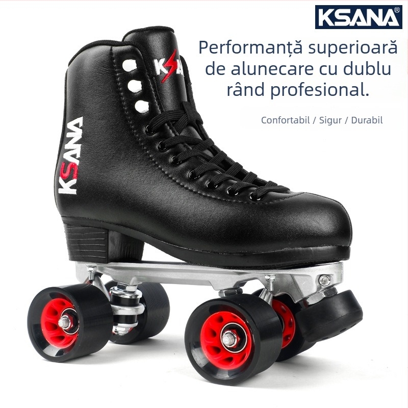 Moment patine roller: partea superioară din piele microfibră, roți cu două rânduri PU, talpă din cauciuc