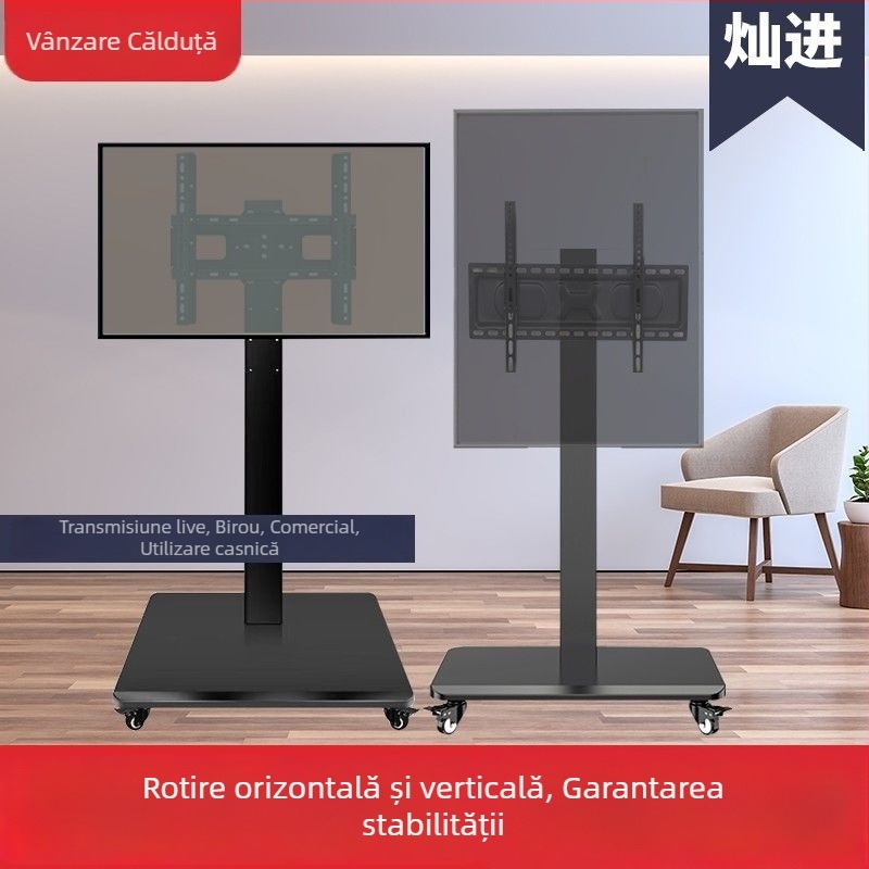 Suport de podea pentru televizor cu braț rotativ pentru ecrane orizontale și verticale, cărucior cu roți demontabil, din bambus și ratan, marca An shishui