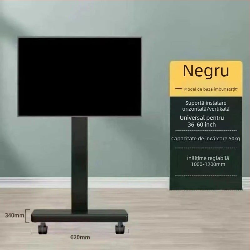 Suport de podea pentru televizor cu braț rotativ pentru ecrane orizontale și verticale, cărucior cu roți demontabil, din bambus și ratan, marca An shishui