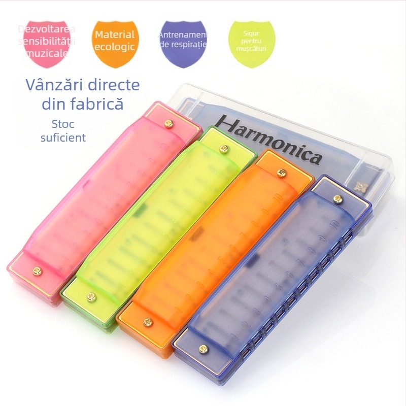 Harmonica cu 10 guri KS1001C, capac ABS și guri din rășină, pentru educație muzicală la grădiniță și școala primară