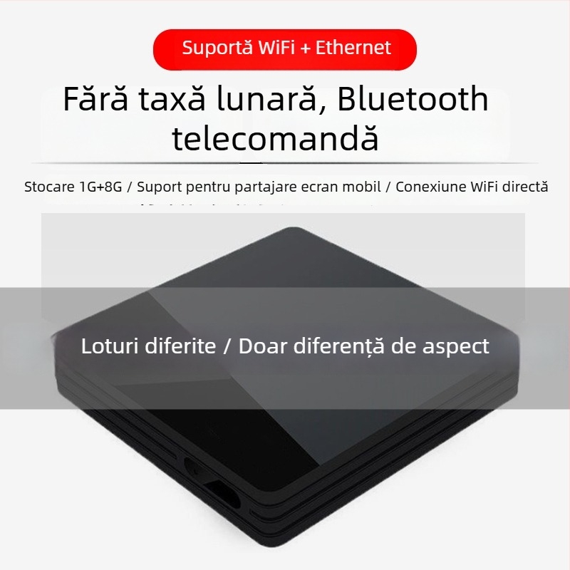 Box TV 4K cu Wi-Fi, slot TF, telecomandă Bluetooth, 16GB stocare