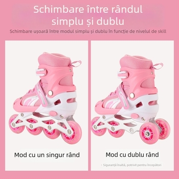 Patine quad cu patru roți, roți în două rânduri, partea superioară din canvas, talpă TPR, roți din plastic