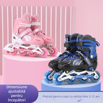 Patine quad cu patru roți, roți în două rânduri, partea superioară din canvas, talpă TPR, roți din plastic