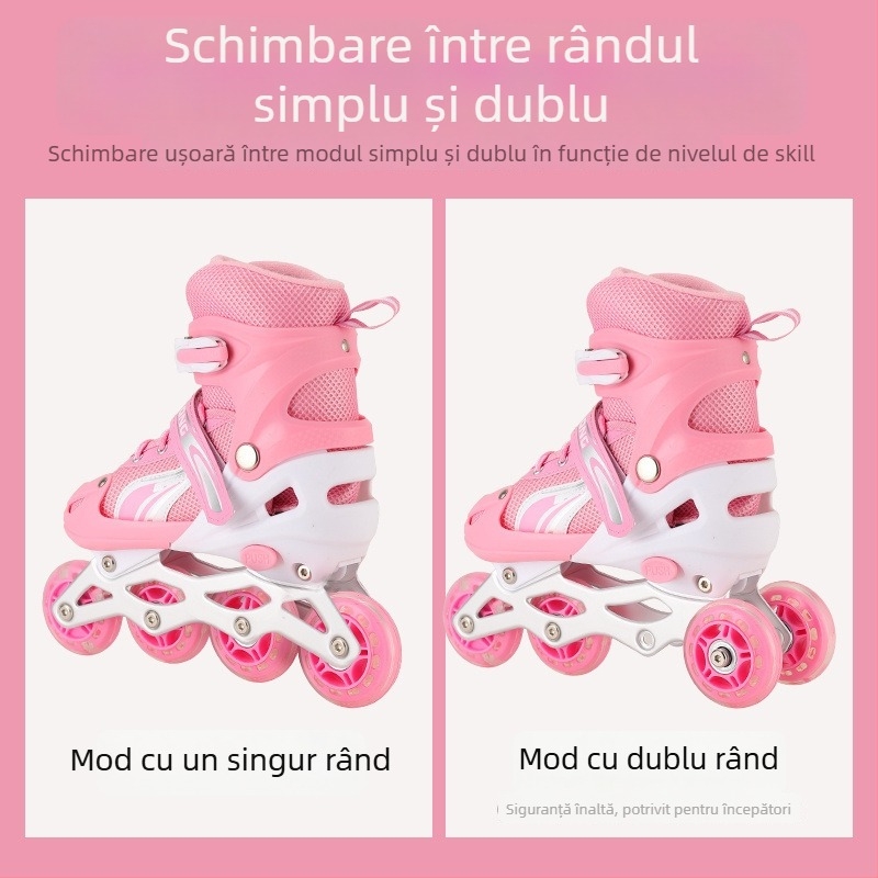 Patine quad cu patru roți, roți în două rânduri, partea superioară din canvas, talpă TPR, roți din plastic