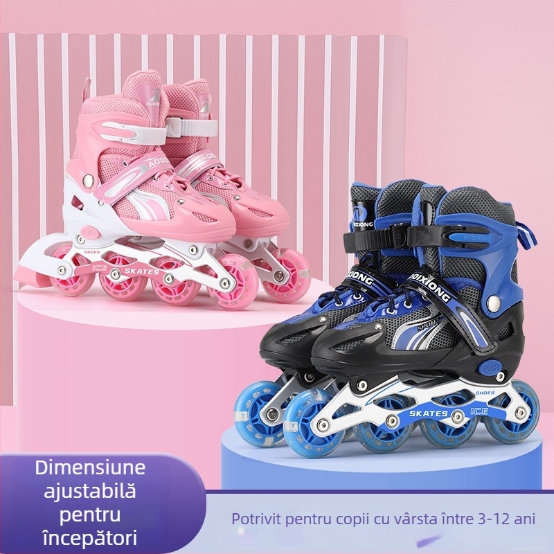 Patine quad cu patru roți, roți în două rânduri, partea superioară din canvas, talpă TPR, roți din plastic