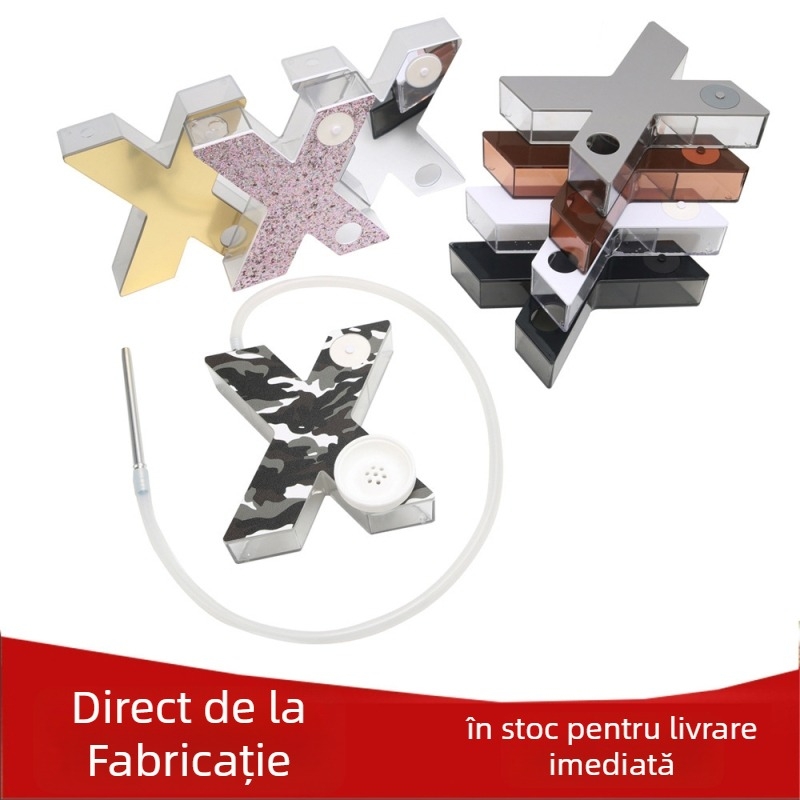 Narghilea din plastic cu iluminare LED, design în formă de X (Material: Plastic; Iluminare LED; Design în formă de X; Imprimare logo disponibilă)