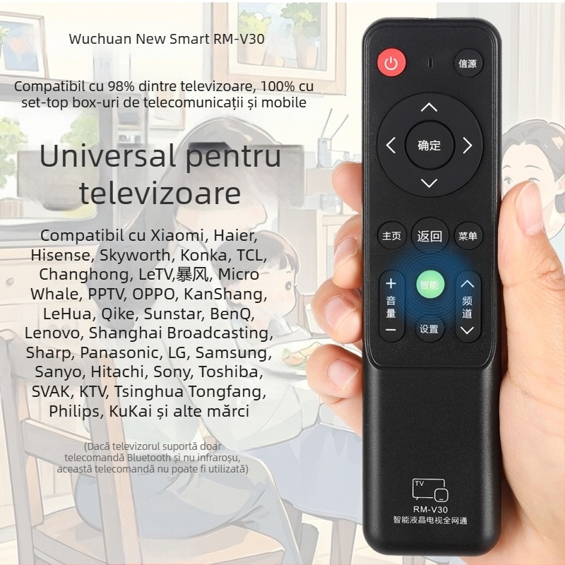 Telecomandă universală pentru TV Wuchuan RM-V16+ pentru televizoare LCD de la TCL, Hisense, Changhong, Konka și Skyworth, rază de transmisie de 10 m.