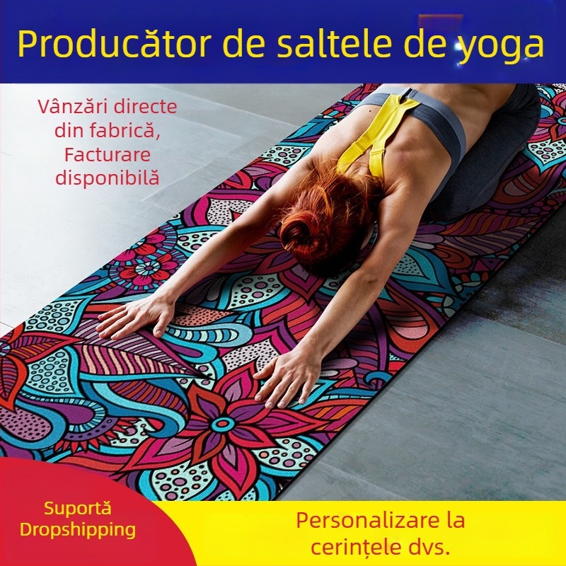 Covor de yoga din cauciuc natural, cu suprafață catifelată, 4 mm, antiderapant, pentru exerciții acasă