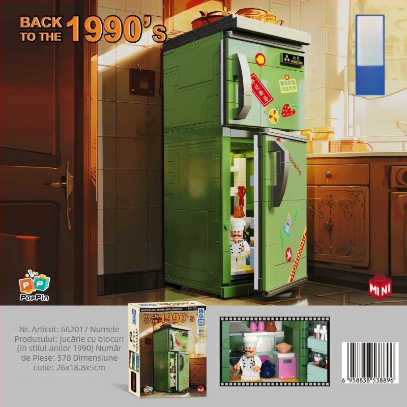 Set LEGO-compatible blocuri de construcție cu electrocasnice retro, ABS plastic, 400–800 piese, 2 kg, pentru 7–14 ani