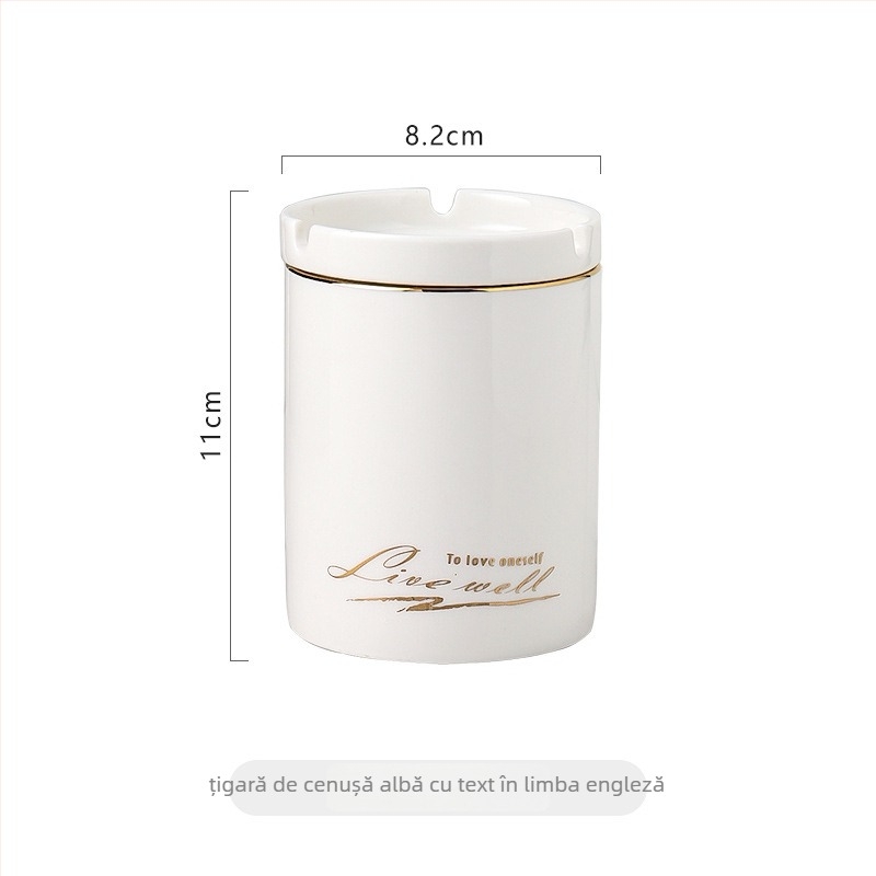 Scrumieră ceramică cu capac, design creativ, în formă de pâlnie, pentru birou și sufragerie, stil luxuos discret, previne răspândirea cenușei