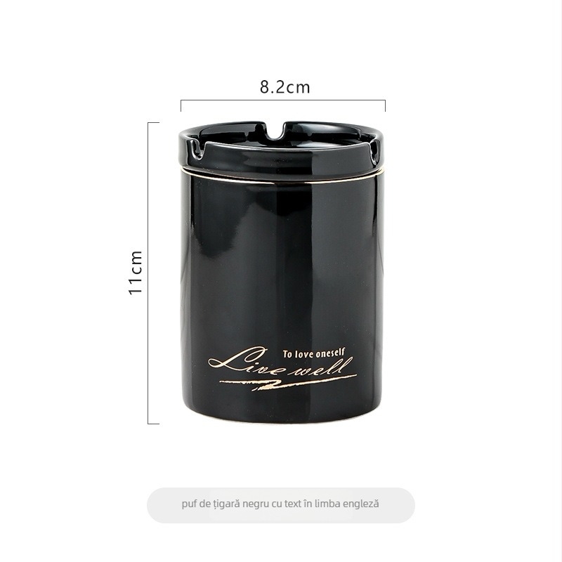 Scrumieră ceramică cu capac, design creativ, în formă de pâlnie, pentru birou și sufragerie, stil luxuos discret, previne răspândirea cenușei