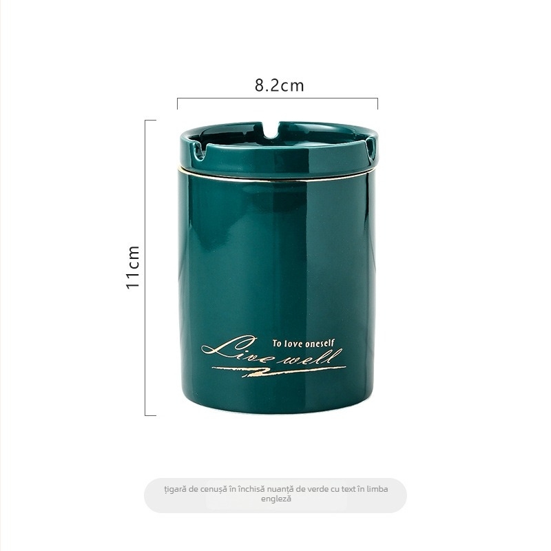 Scrumieră ceramică cu capac, design creativ, în formă de pâlnie, pentru birou și sufragerie, stil luxuos discret, previne răspândirea cenușei