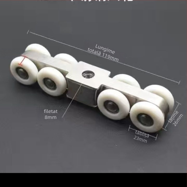 Sistem de role pentru ușă glisantă: role din oțel inoxidabil îngroșat, silențioase, șină