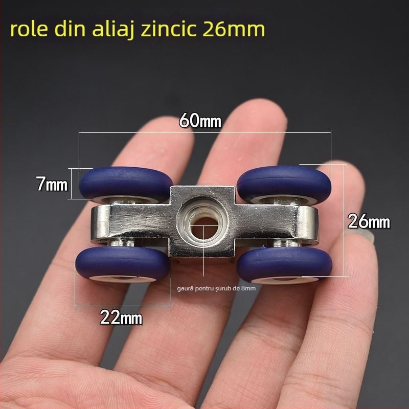 Sistem de role pentru ușă glisantă: role din oțel inoxidabil îngroșat, silențioase, șină