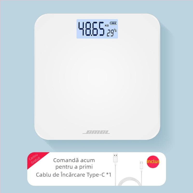 Cantar de analiză a grăsimii corporale, model S002, panou din sticlă întărită, formă pătrată, alimentare cu baterie, stil japonez, simplu, lux ușor