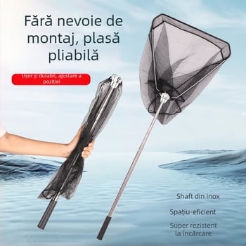 Plasă de pescuit triunghiulară din oțel inoxidabil, pliabilă cu tijă telescopică, încărcare maximă 4 kg
