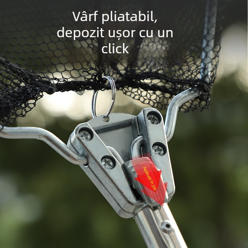Plasă de pescuit triunghiulară din oțel inoxidabil, pliabilă cu tijă telescopică, încărcare maximă 4 kg