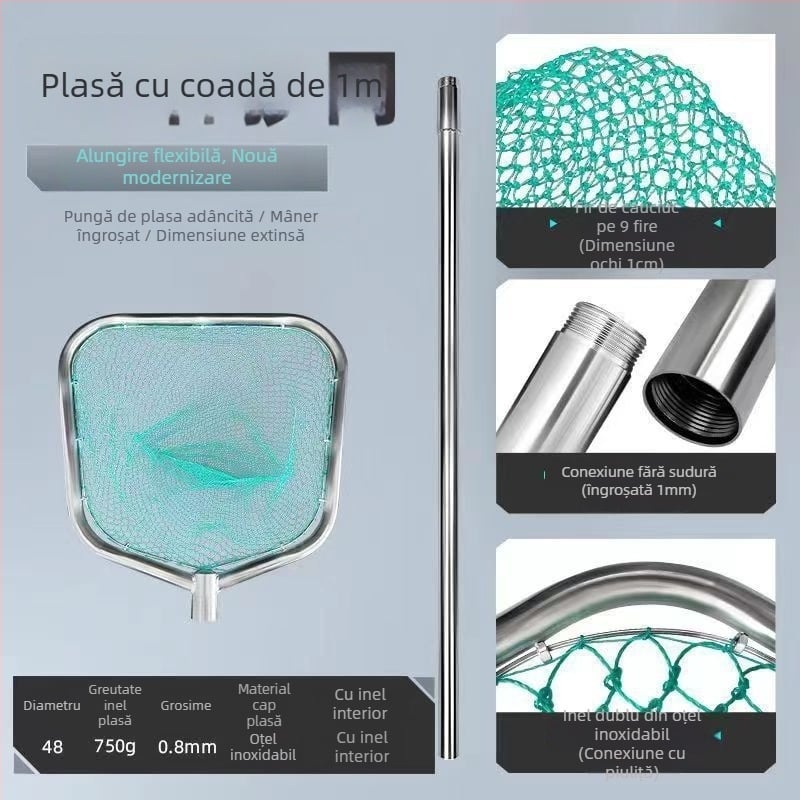 Plasă detașabilă din oțel inoxidabil, întărită și mai groasă, pentru prinderea peștilor mari și a fructelor de mare, plasă de pescuit portabilă, de mână