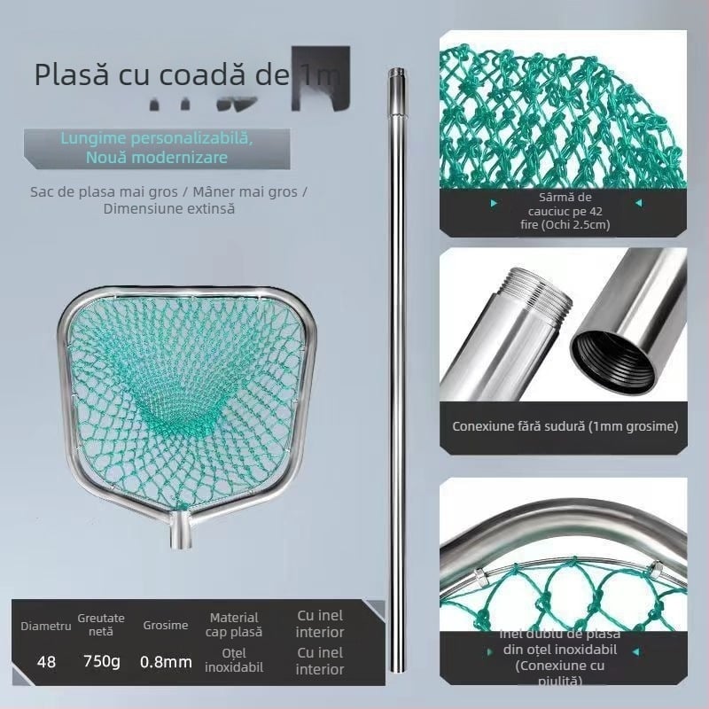 Plasă detașabilă din oțel inoxidabil, întărită și mai groasă, pentru prinderea peștilor mari și a fructelor de mare, plasă de pescuit portabilă, de mână
