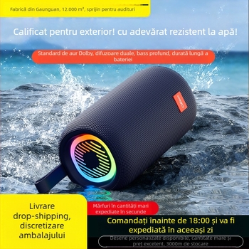 Boxă Bluetooth portabilă pentru exterior cu subwoofer – IPX4, Bluetooth 5.0, difuzoare duale, 20Hz–20kHz, baterie 2000–4000 mAh