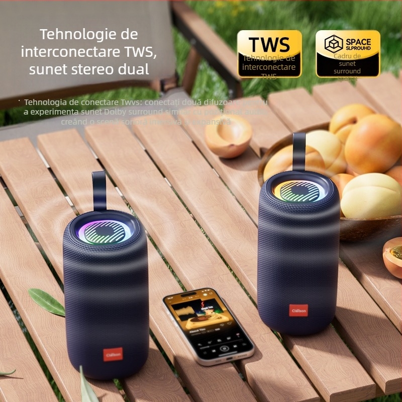 Boxă Bluetooth portabilă pentru exterior cu subwoofer – IPX4, Bluetooth 5.0, difuzoare duale, 20Hz–20kHz, baterie 2000–4000 mAh