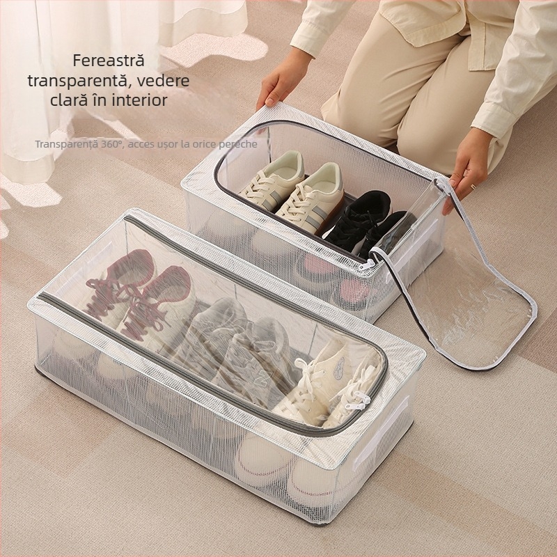 Cutie transparentă pentru depozitare încălțăminte, pliabilă, pentru depozitare sub pat, PVC plasă, 10-20L