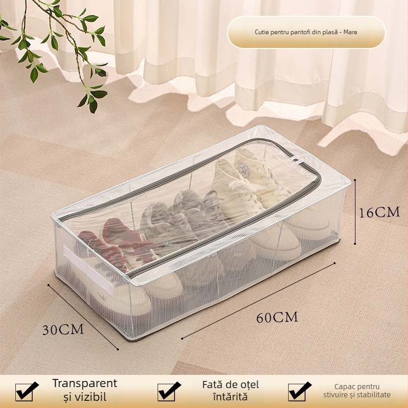 Cutie transparentă pentru depozitare încălțăminte, pliabilă, pentru depozitare sub pat, PVC plasă, 10-20L