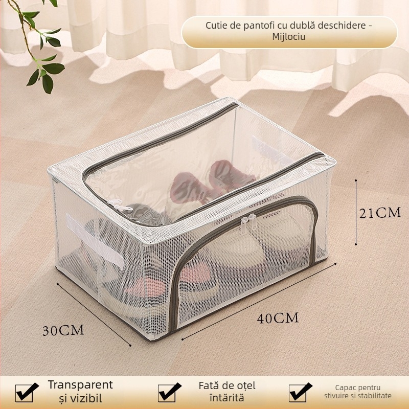 Cutie transparentă pentru depozitare încălțăminte, pliabilă, pentru depozitare sub pat, PVC plasă, 10-20L