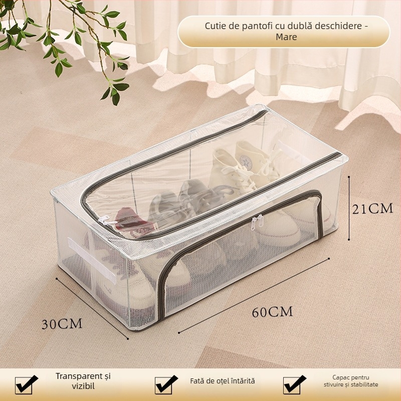 Cutie transparentă pentru depozitare încălțăminte, pliabilă, pentru depozitare sub pat, PVC plasă, 10-20L