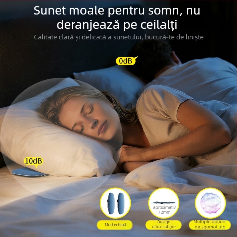 Speaker de som pentru culcare sub pernă (Design farfurie zburătoare) – Bluetooth 5.3, 100Hz–20kHz, SNR ≥70dB, 5W, Baterie încorporată 100–300mAh