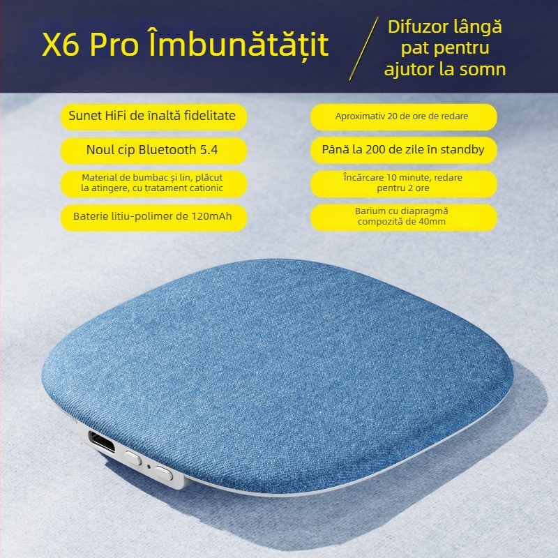 Speaker de som pentru culcare sub pernă (Design farfurie zburătoare) – Bluetooth 5.3, 100Hz–20kHz, SNR ≥70dB, 5W, Baterie încorporată 100–300mAh