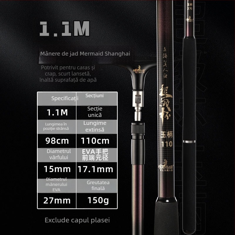 Mermaid undiță telescopică din carbon pentru plasă de pescuit