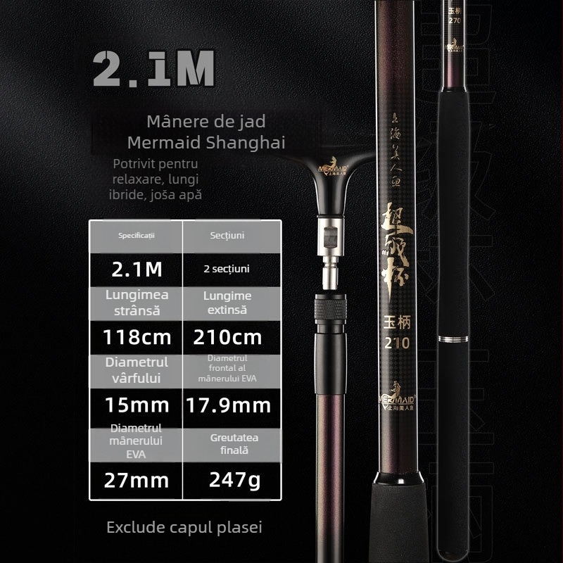 Mermaid undiță telescopică din carbon pentru plasă de pescuit