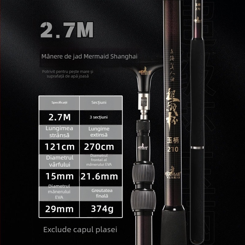 Mermaid undiță telescopică din carbon pentru plasă de pescuit