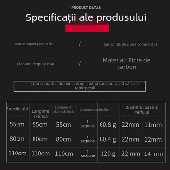 Tija telescopică din carbon pentru plasă de pescuit, portabilă, ultra-ușoară, 4 secțiuni, greutate 0,5 kg