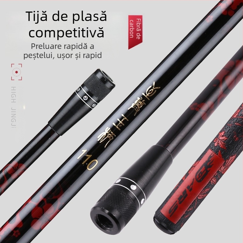 Tija telescopică din carbon pentru plasă de pescuit, portabilă, ultra-ușoară, 4 secțiuni, greutate 0,5 kg
