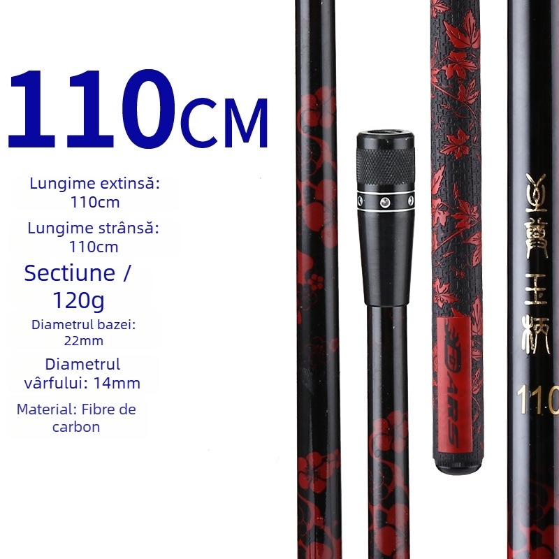 Tija telescopică din carbon pentru plasă de pescuit, portabilă, ultra-ușoară, 4 secțiuni, greutate 0,5 kg