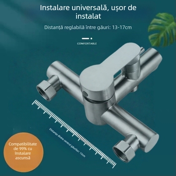 Set de duș încastrat din oțel inoxidabil 304, duză de pulverizare rotativă, economie de apă, control dual cald/rece, întrerupere apă cu un singur apăs, 0–90°C