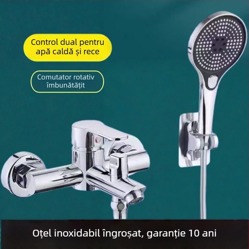 Set de duș încastrat din oțel inoxidabil 304, duză de pulverizare rotativă, economie de apă, control dual cald/rece, întrerupere apă cu un singur apăs, 0–90°C